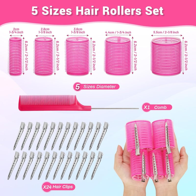 Audab 56 Pcs Hair Roller Set for Blowout Look, Long Medium Short Hair Volume; 30Pcs Rollers, 5 Sizes, 24 Pcs Clips, Storage Bag - Image 3